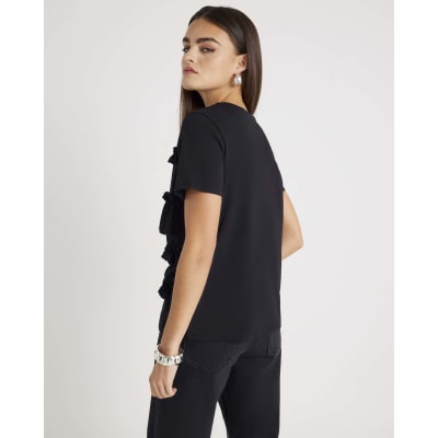Black short sleeve Ruffle T-shirt
