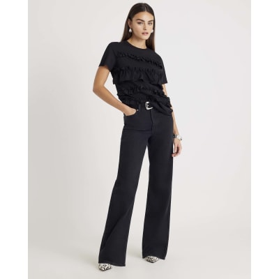 Black short sleeve Ruffle T-shirt