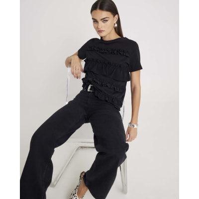 Black short sleeve Ruffle T-shirt