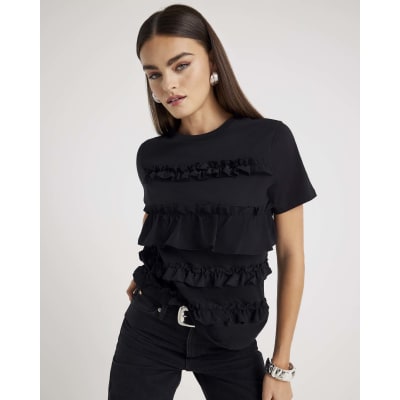Black short sleeve Ruffle T-shirt