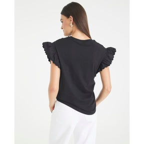 Black Short Sleeve Scallop Trim T-Shirt