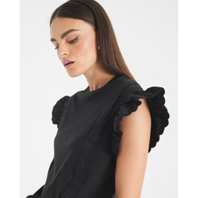 Black Short Sleeve Scallop Trim T-Shirt