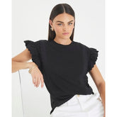 Black Short Sleeve Scallop Trim T-Shirt