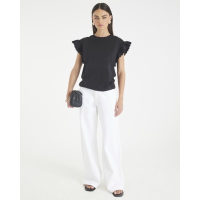 Black Short Sleeve Scallop Trim T-Shirt