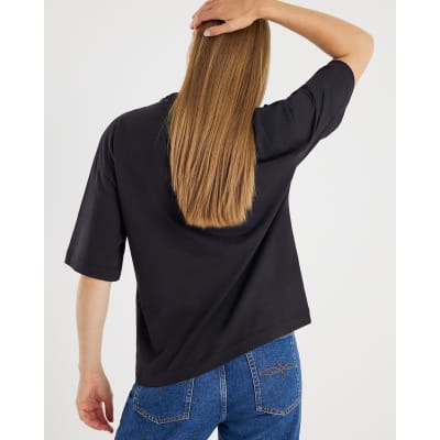 Black Short Sleeve Scarf Detail T-shirt