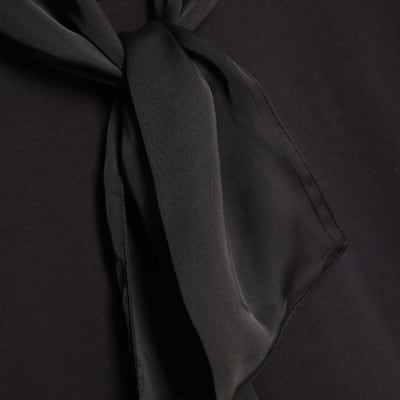 Black Short Sleeve Scarf Detail T-shirt