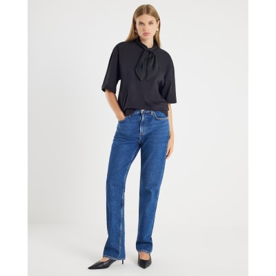 Black Short Sleeve Scarf Detail T-shirt