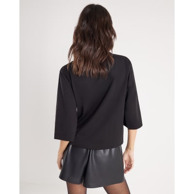 Black Short Sleeve Scarf Neck T-shirt