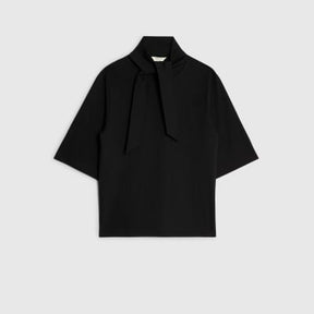Black Short Sleeve Scarf Neck T-shirt