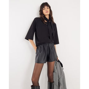 Black Short Sleeve Scarf Neck T-shirt