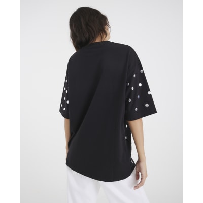Black Short Sleeve Studded T-shirt