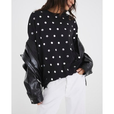 Black Short Sleeve Studded T-shirt