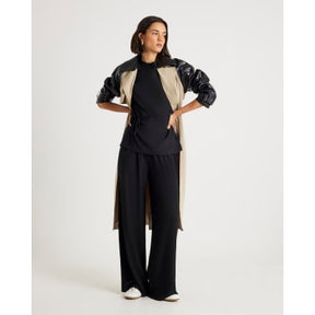 Black Short Sleeve Textured Belted T-Shirt