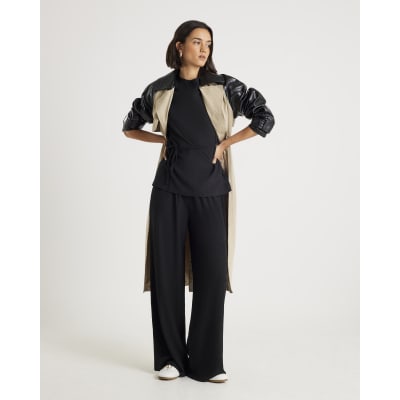 Black Short Sleeve Textured Belted T-Shirt