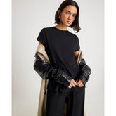Black Short Sleeve Textured Belted T-Shirt