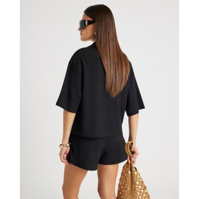 Black Short Sleeve Textured Shirt