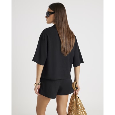Black Short Sleeve Textured Shirt