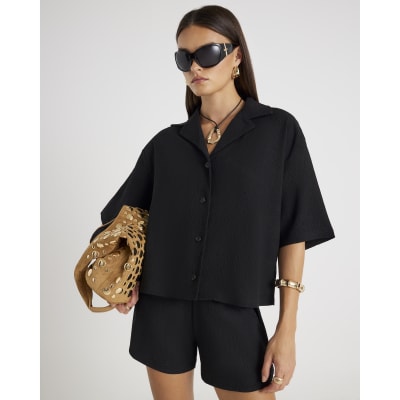 Black Short Sleeve Textured Shirt