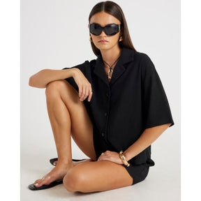 Black Short Sleeve Textured Shirt