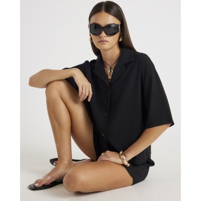 Black Short Sleeve Textured Shirt