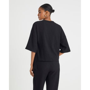 Black Short Sleeve Textured Tie T-shirt