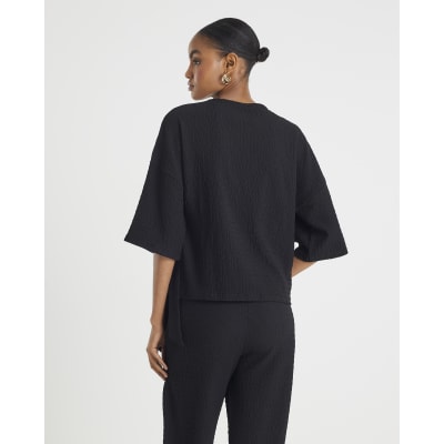 Black Short Sleeve Textured Tie T-shirt