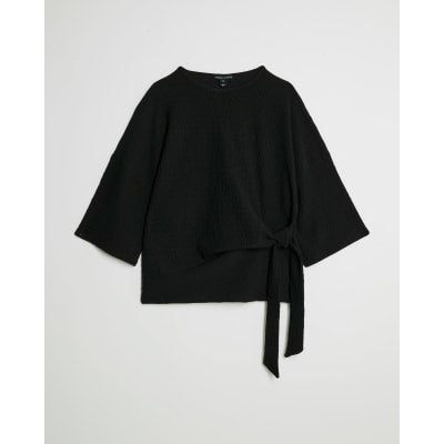 Black Short Sleeve Textured Tie T-shirt