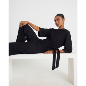 Black Short Sleeve Textured Tie T-shirt