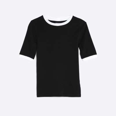 Black Short Sleeve Tipped T-shirt