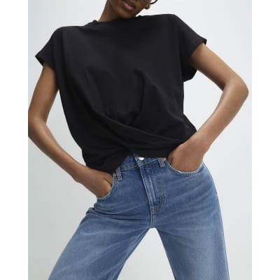 Black Short Sleeve Twist Front T-shirt