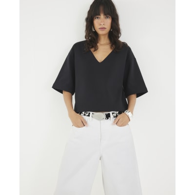 Black Short Sleeve V Neck T-shirt