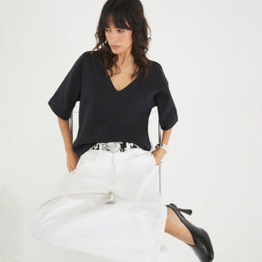 Black Short Sleeve V Neck T-shirt
