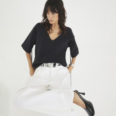 Black Short Sleeve V Neck T-shirt