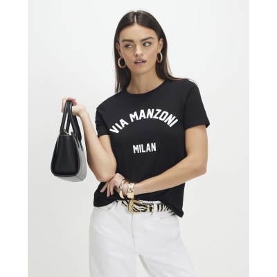 Black Short Sleeve Via Manzoni T-shirt