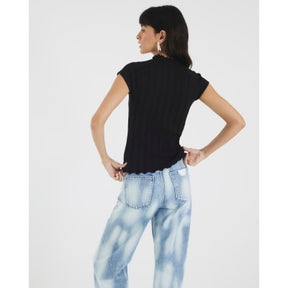 Black Short Sleeve Wide Ribbed Top