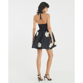 Black Sleeveless 3D Floral Mini Dress