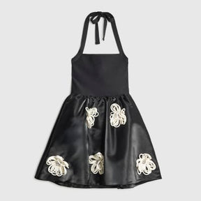 Black Sleeveless 3D Floral Mini Dress