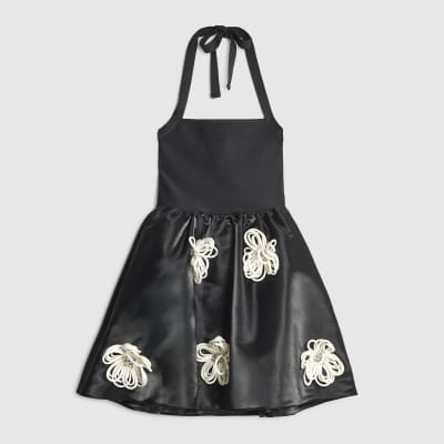 Black Sleeveless 3D Floral Mini Dress