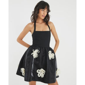 Black Sleeveless 3D Floral Mini Dress