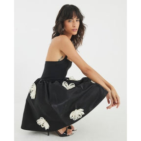 Black Sleeveless 3D Floral Mini Dress