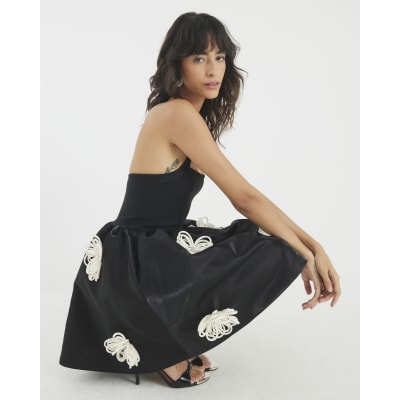 Black Sleeveless 3D Floral Mini Dress