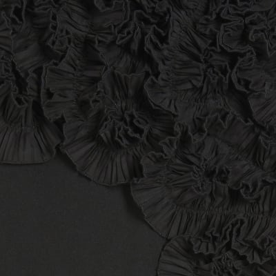 Black Sleeveless 3D Plisse Ruffle Playsuit