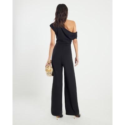 Black Sleeveless Asymmetric Drape Jumpsuit