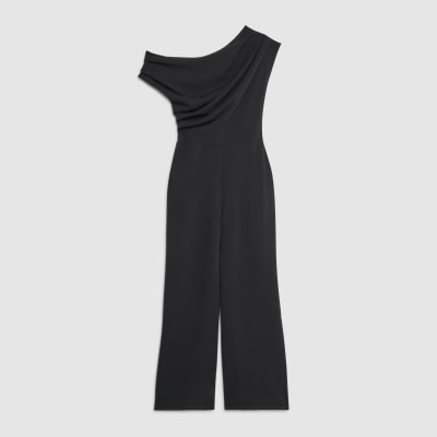 Black Sleeveless Asymmetric Drape Jumpsuit