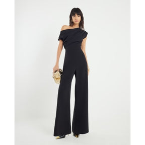 Black Sleeveless Asymmetric Drape Jumpsuit