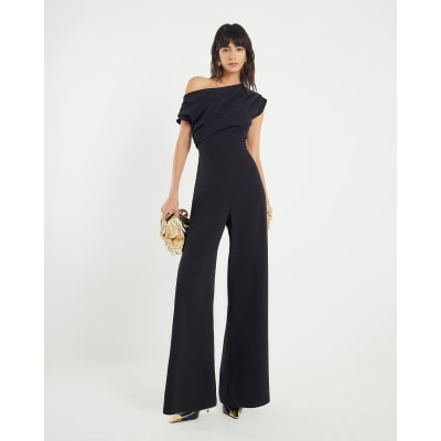 Black Sleeveless Asymmetric Drape Jumpsuit