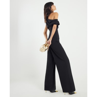 Black Sleeveless Asymmetric Drape Jumpsuit