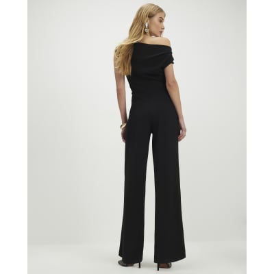 Black Sleeveless Asymmetric Drape Jumpsuit
