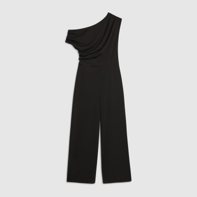 Black Sleeveless Asymmetric Drape Jumpsuit
