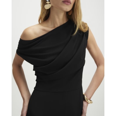 Black Sleeveless Asymmetric Drape Jumpsuit